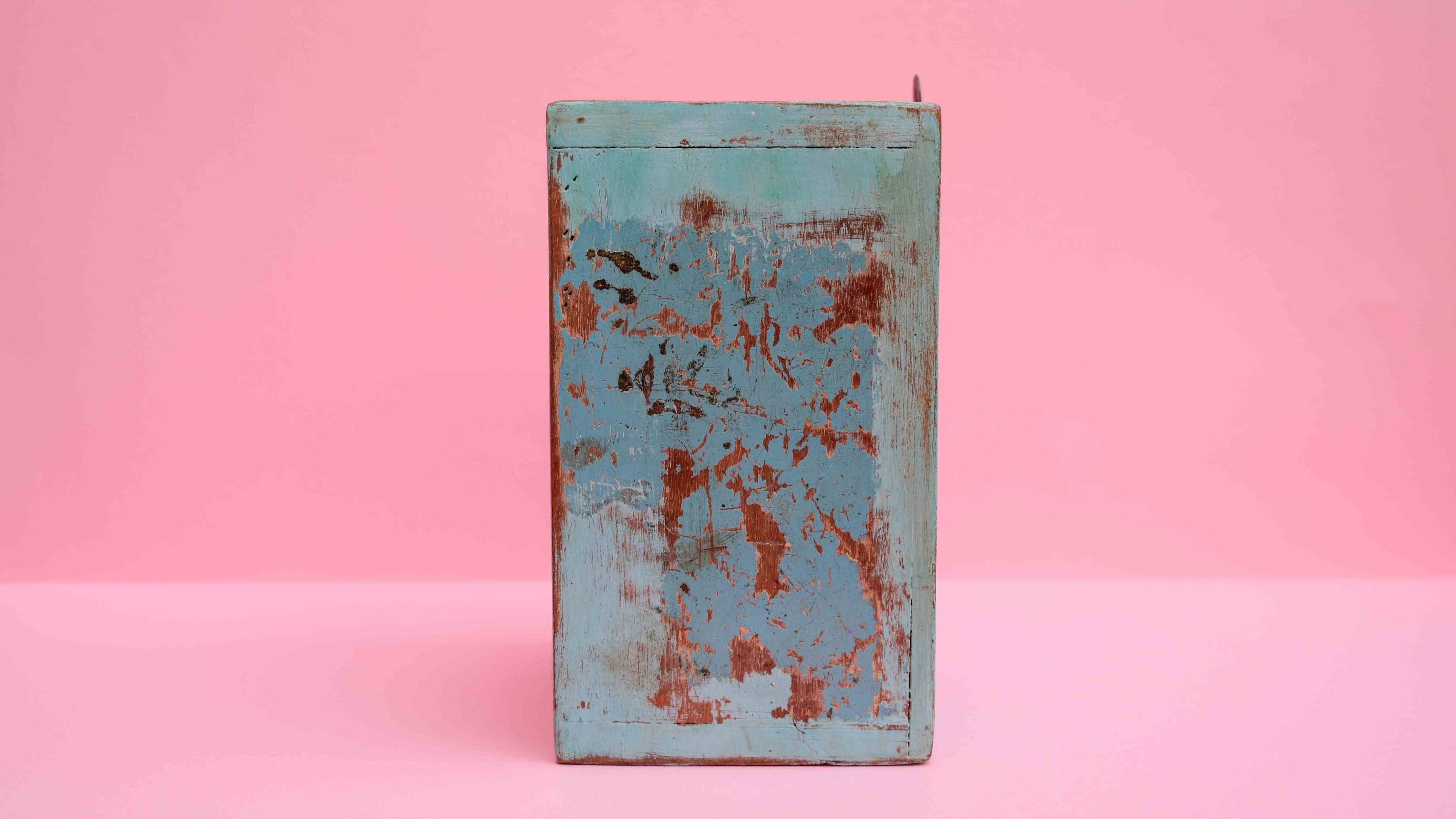 Indian Blue Arched Wooden Box – Handcrafted Distressed Boho Wall Decor