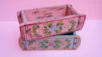 Indian Wooden Brick Mould with Hand Painted Floral Design – Vintage Rustic Storage Box