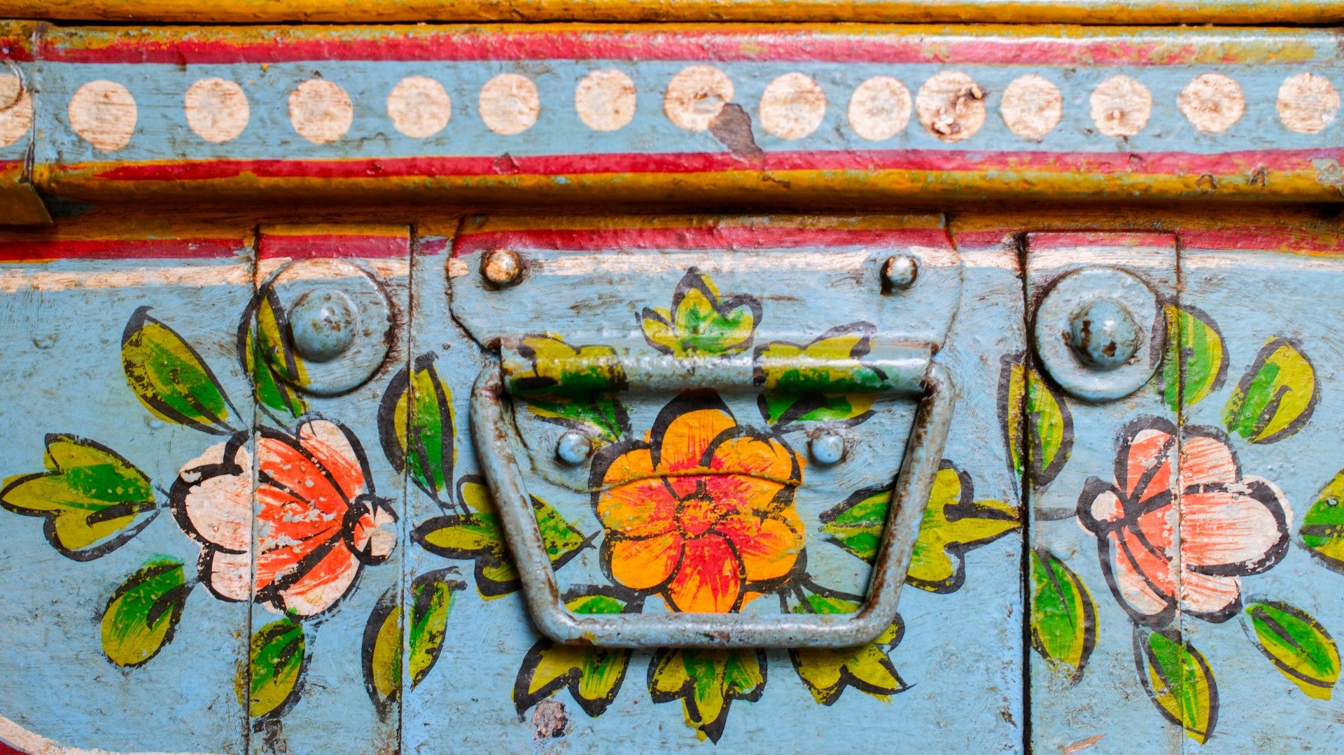 Hand-Painted Indian Metal Trunk – Vintage Boho Storage Box