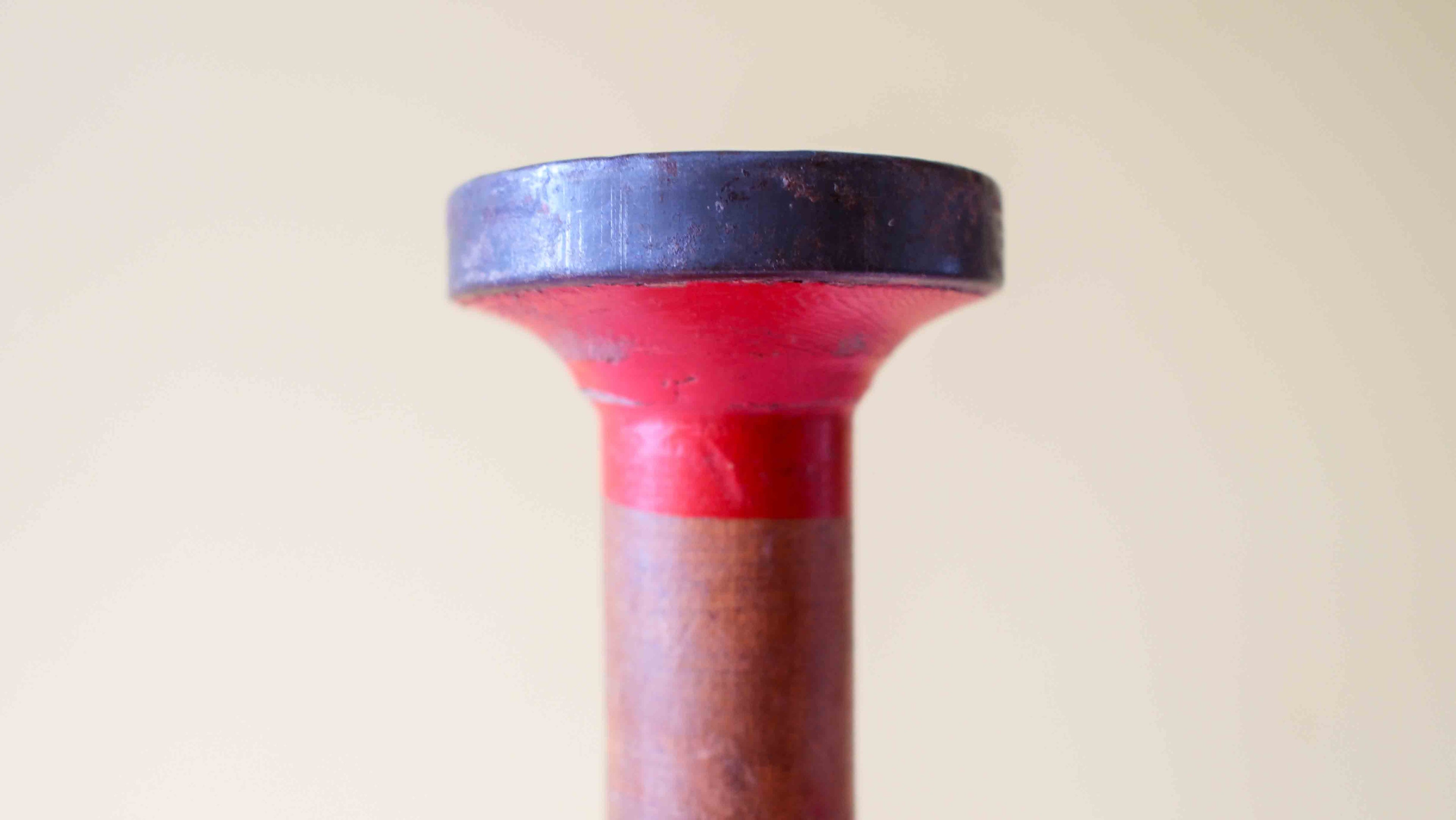Vintage Wooden Bobbin with Red Painted Ends – Rustic Industrial Decor