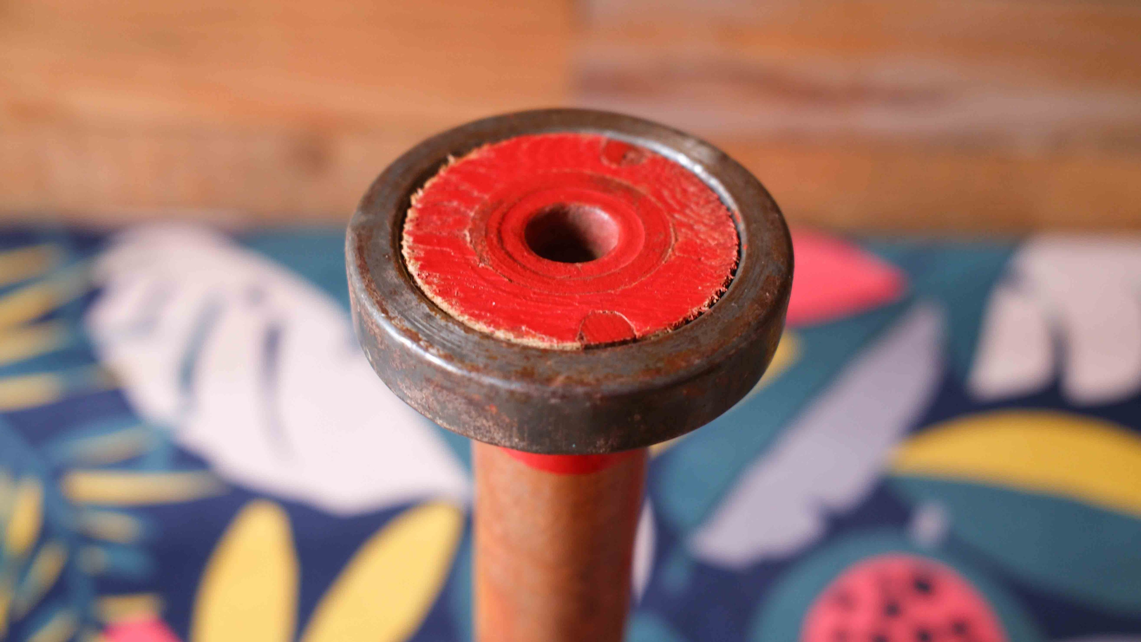 Vintage Wooden Bobbin with Red Painted Ends – Rustic Industrial Decor