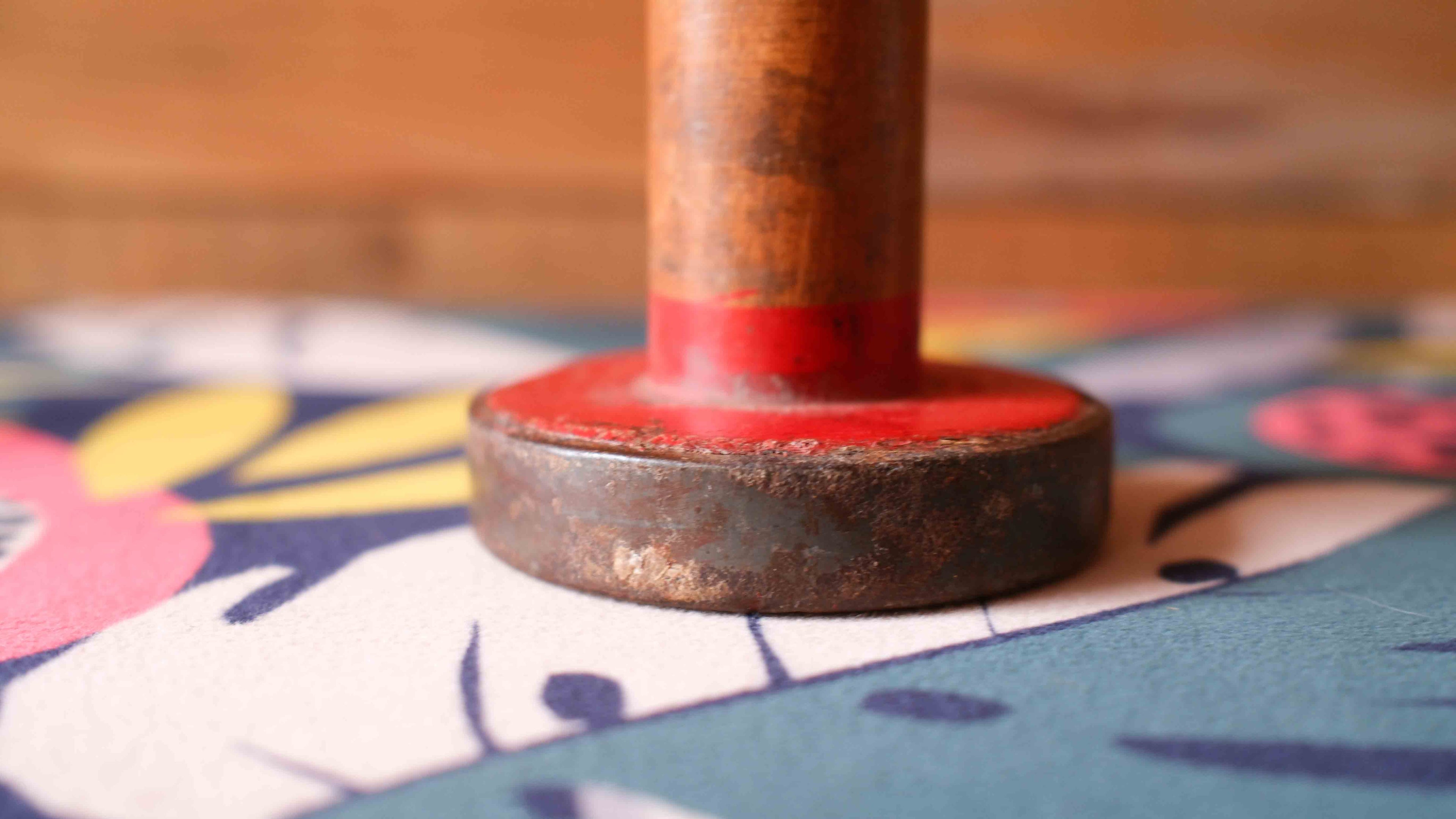 Vintage Wooden Bobbin with Red Painted Ends – Rustic Industrial Decor