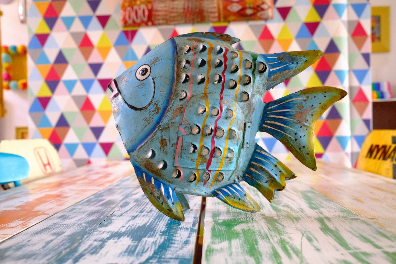 Quirky Blue Metal Fish Lantern