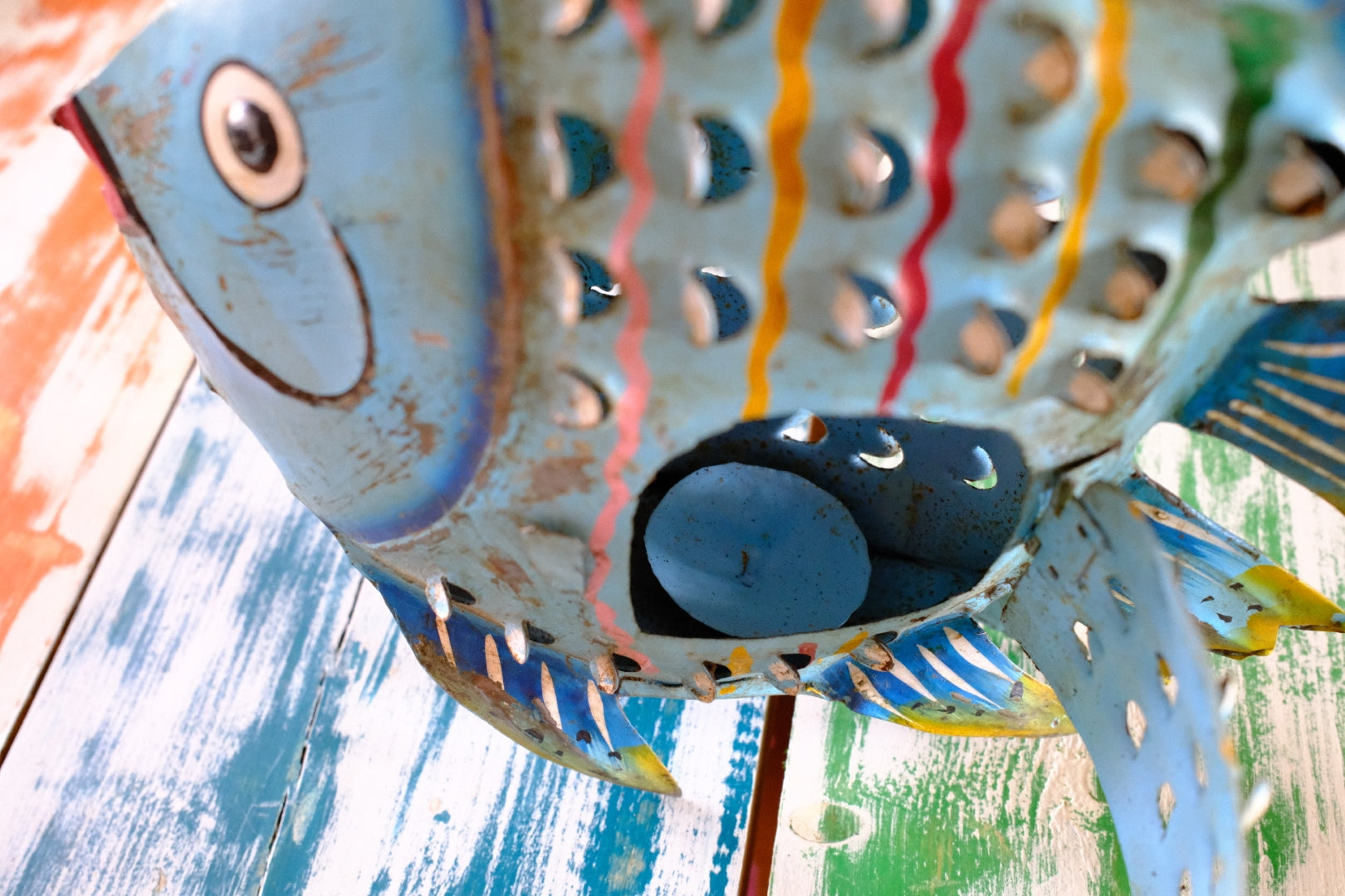 Quirky Blue Metal Fish Lantern