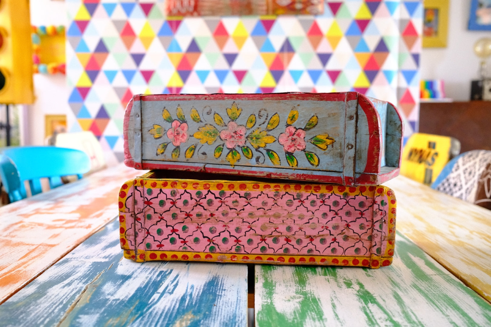 Indian Wooden Brick Mould with Floral Design – Decorative Storage