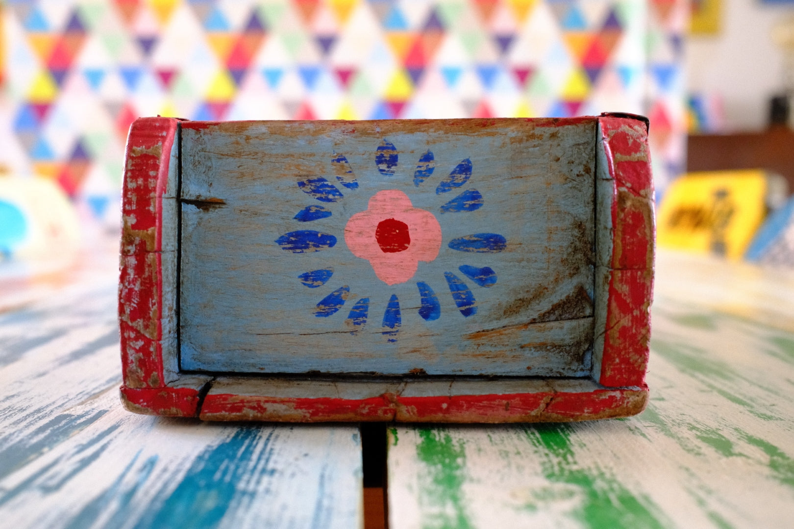 Indian Wooden Brick Mould with Floral Design – Decorative Storage