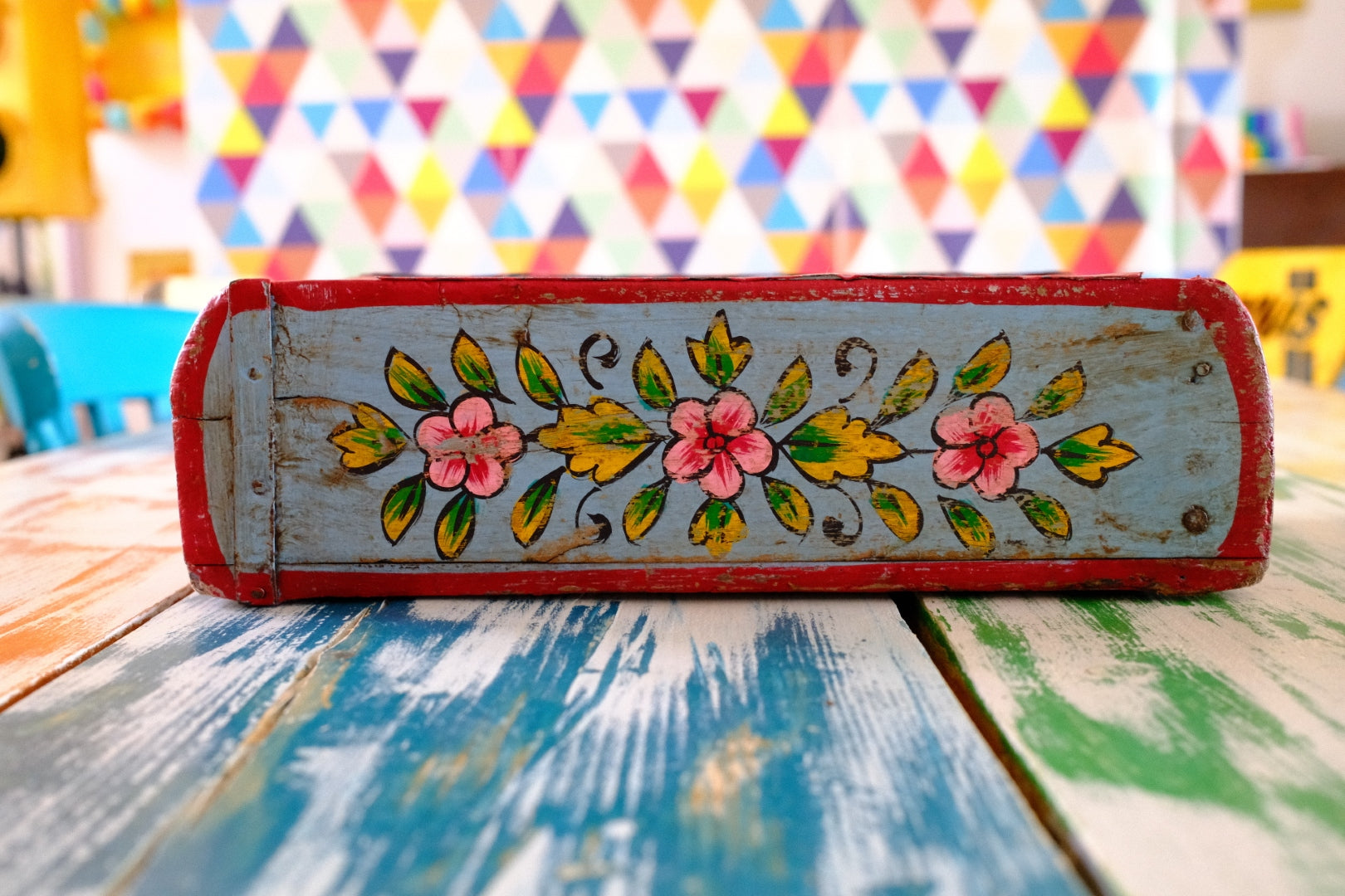 Indian Wooden Brick Mould with Floral Design – Decorative Storage