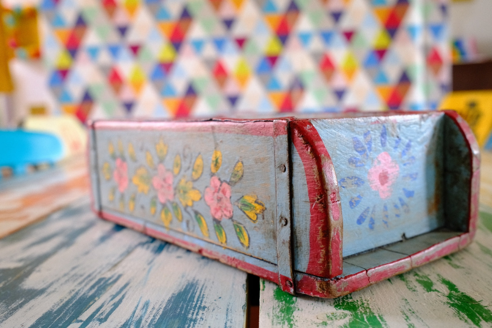 Indian Wooden Brick Mould with Floral Design – Decorative Storage