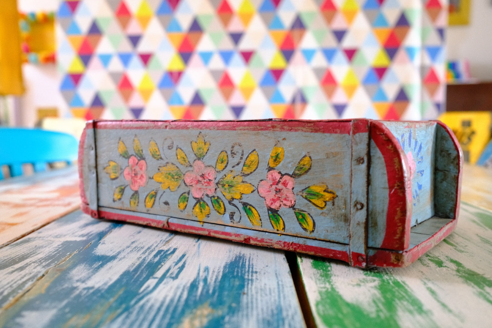 Indian Wooden Brick Mould with Floral Design – Decorative Storage