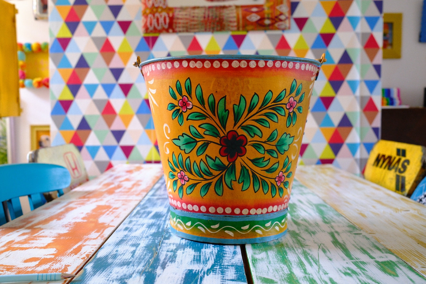 Hand Painted Decorative Vintage Bucket