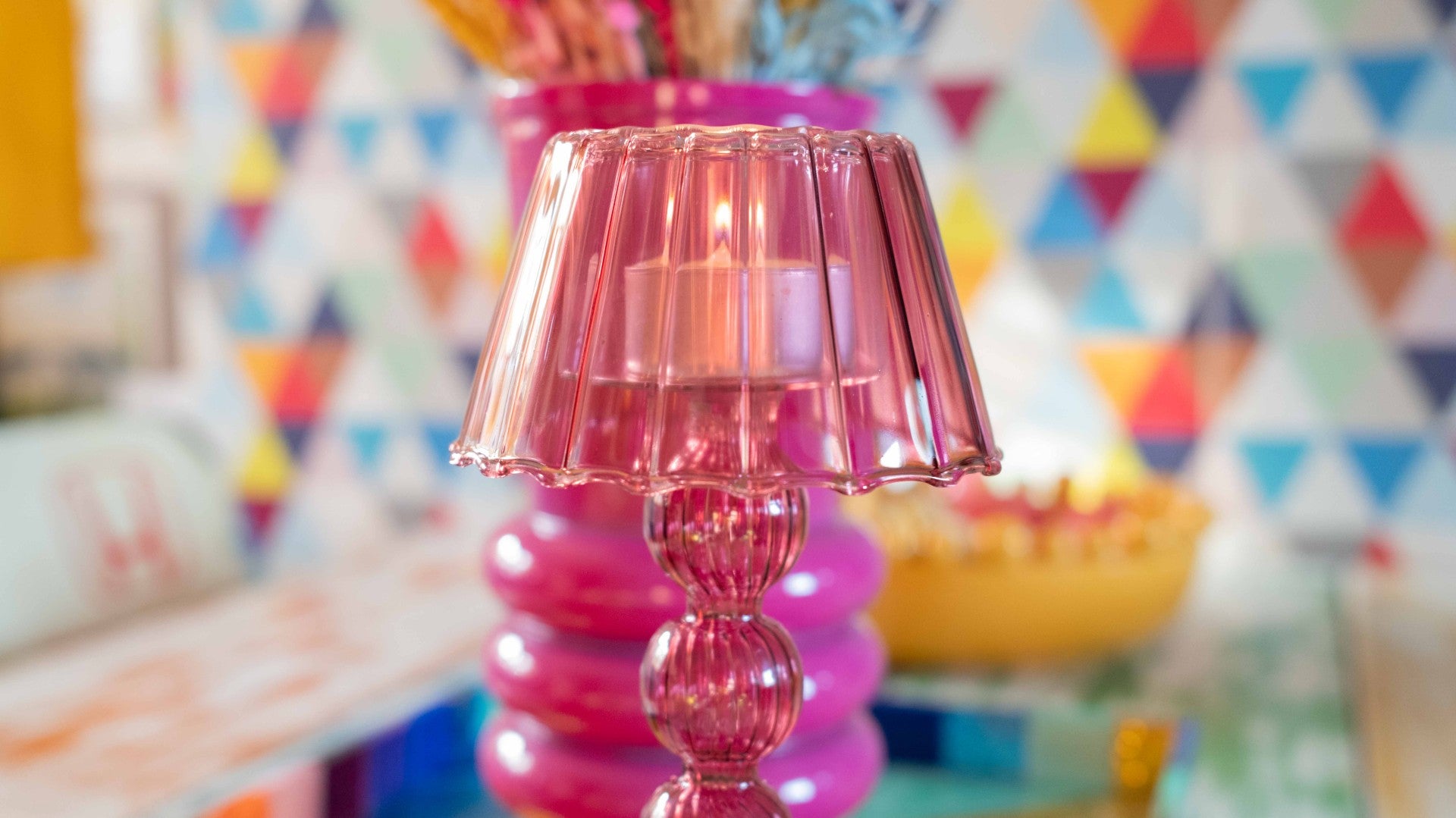 Red Violet Glass Tealight Holder – Retro Multi Ball Lamp-Style Candle Holder