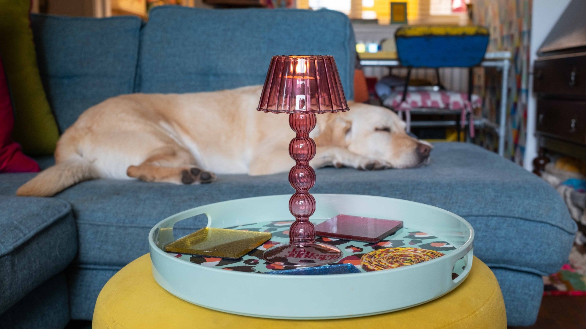 Red Violet Glass Tealight Holder – Retro Multi Ball Lamp-Style Candle Holder