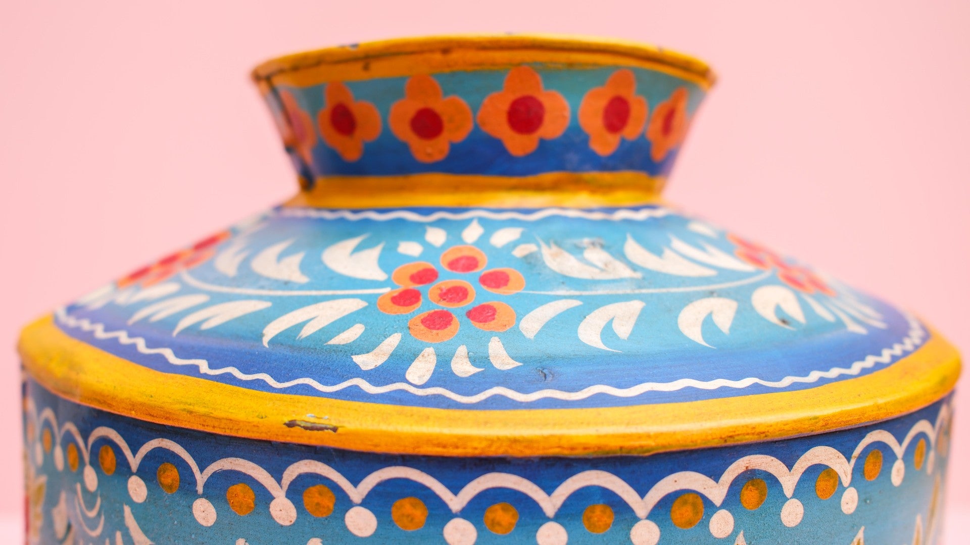 Hand-Painted Blue Indian Watering Pot | Colourful Boho Metal Planter