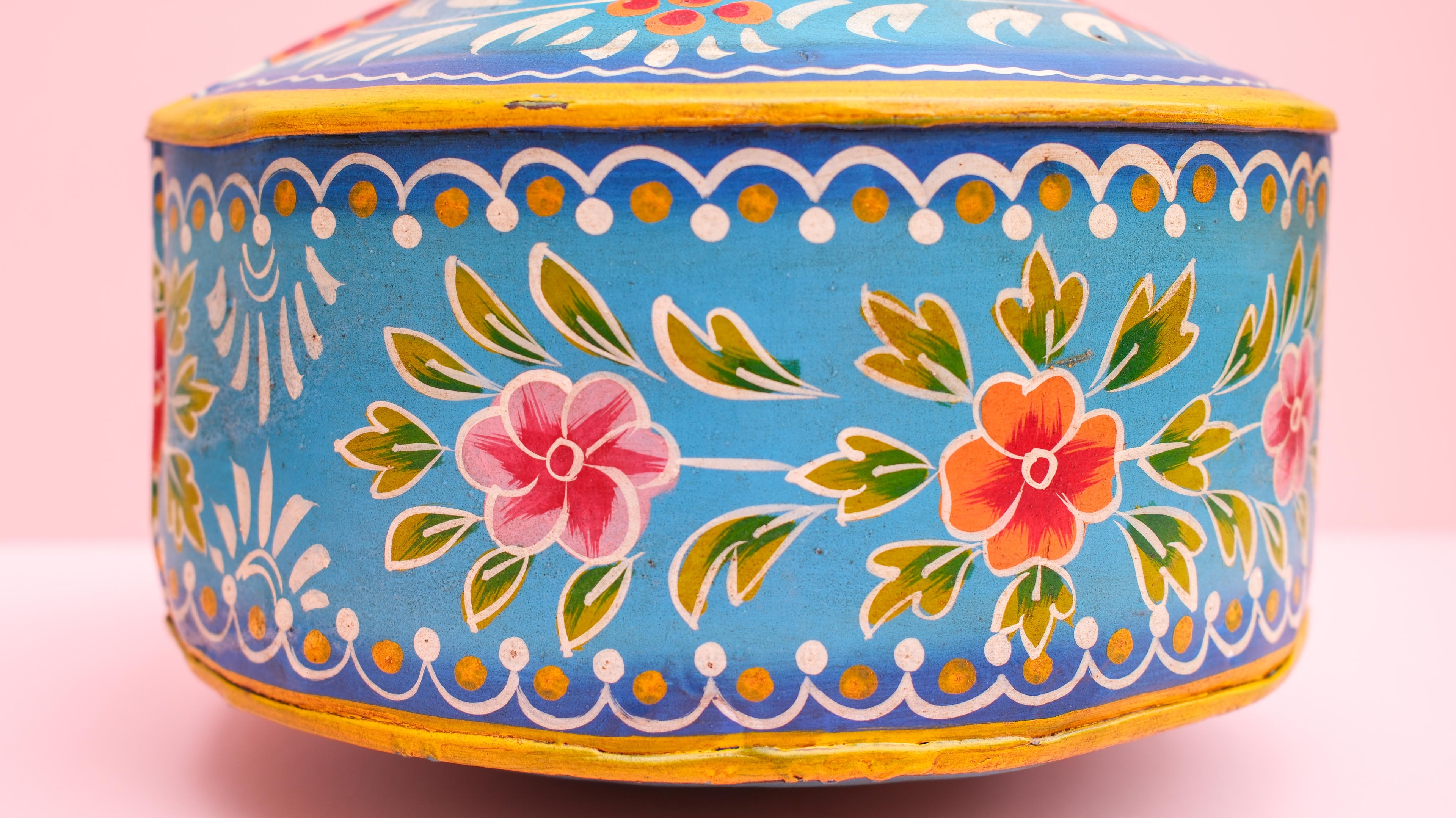 Hand-Painted Blue Indian Watering Pot | Colourful Boho Metal Planter