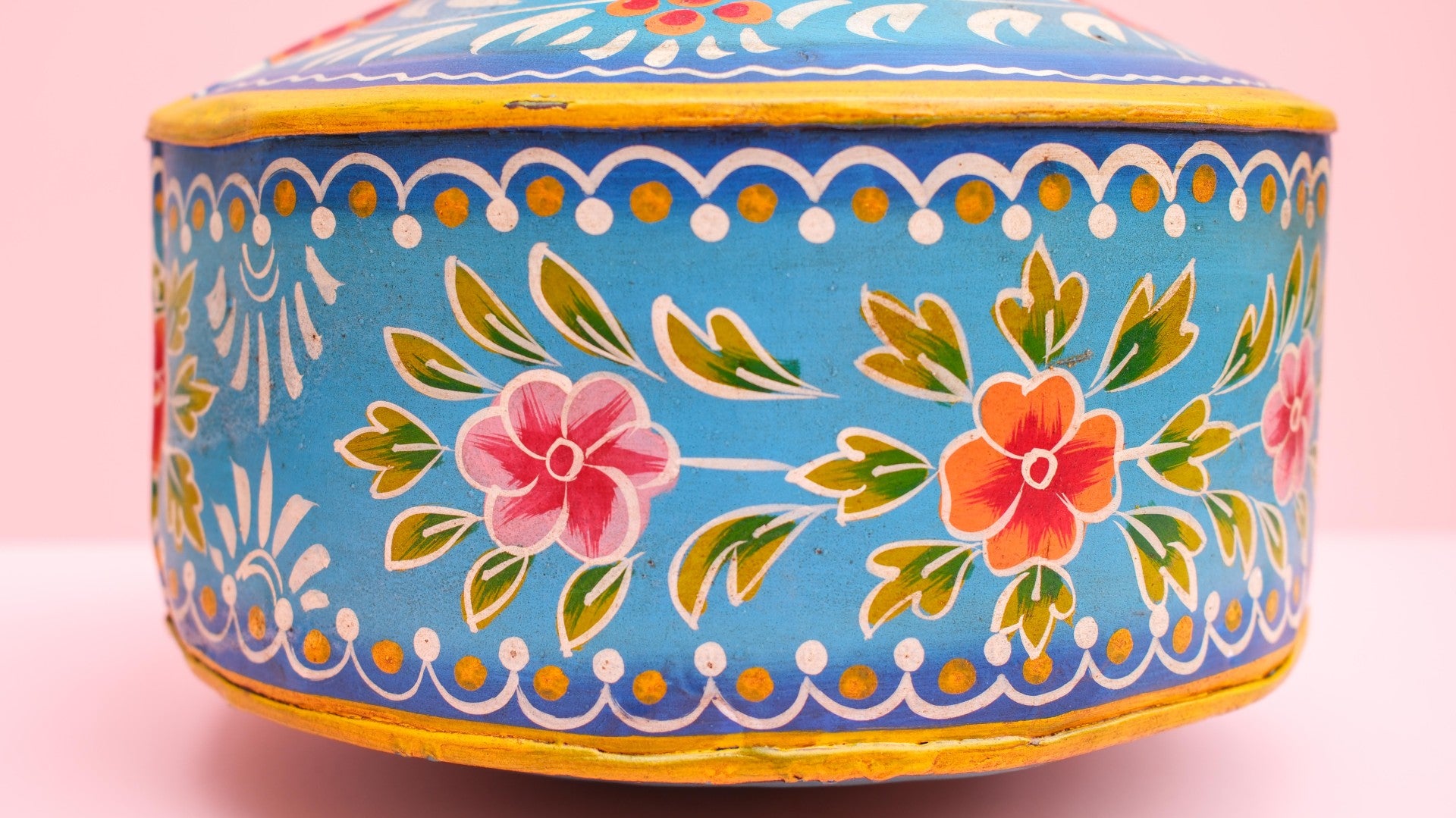 Hand-Painted Blue Indian Watering Pot | Colourful Boho Metal Planter