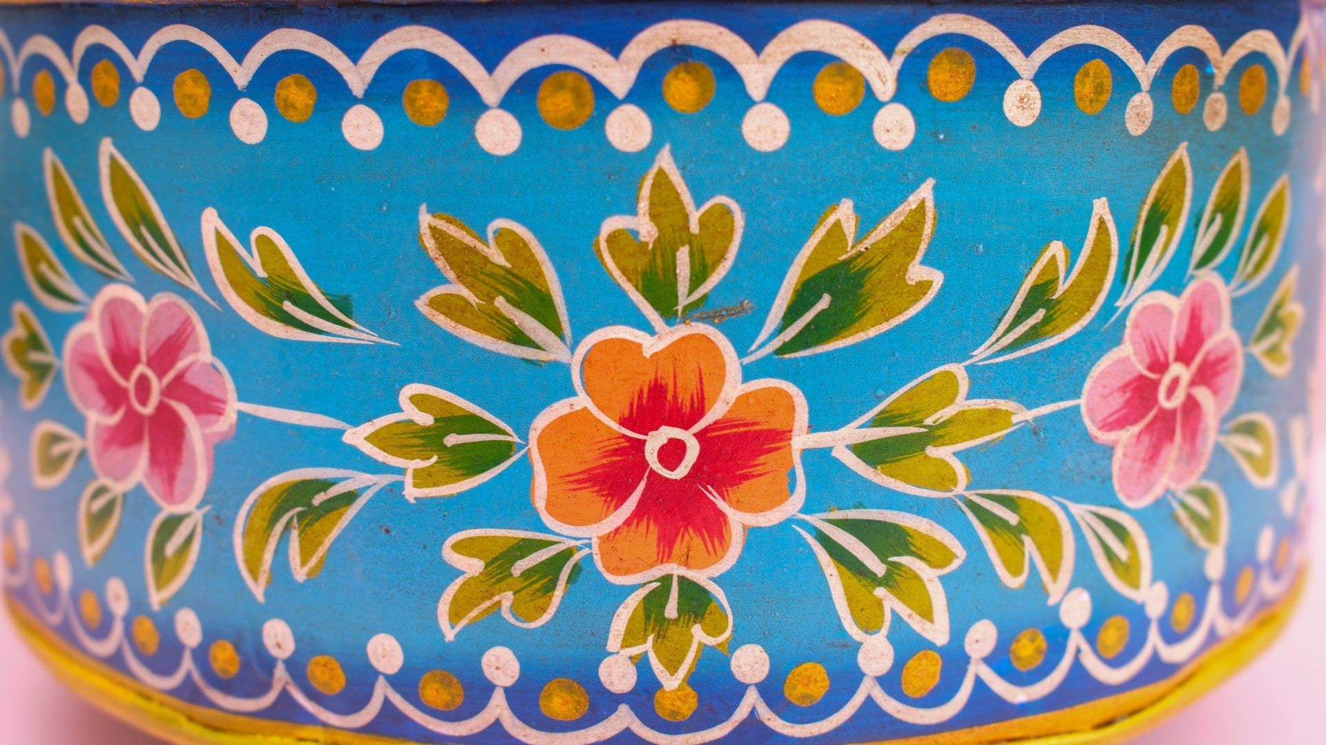 Hand-Painted Blue Indian Watering Pot | Colourful Boho Metal Planter
