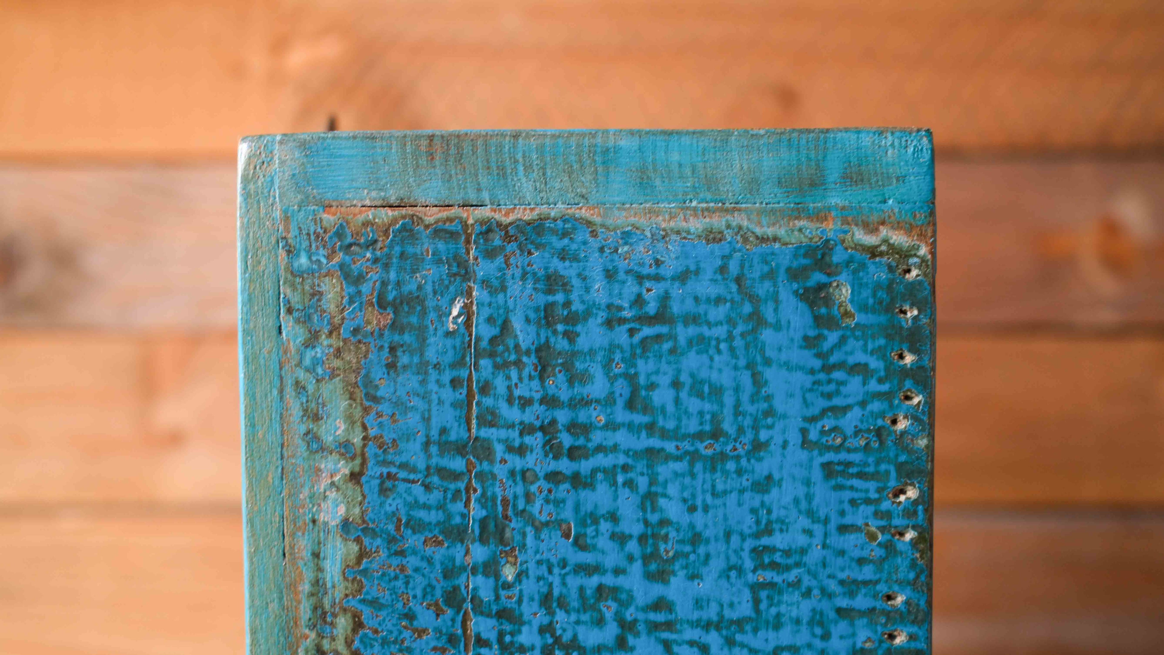 Indian Dark Blue Arched Wooden Box – Handcrafted Distressed Boho Wall Decor