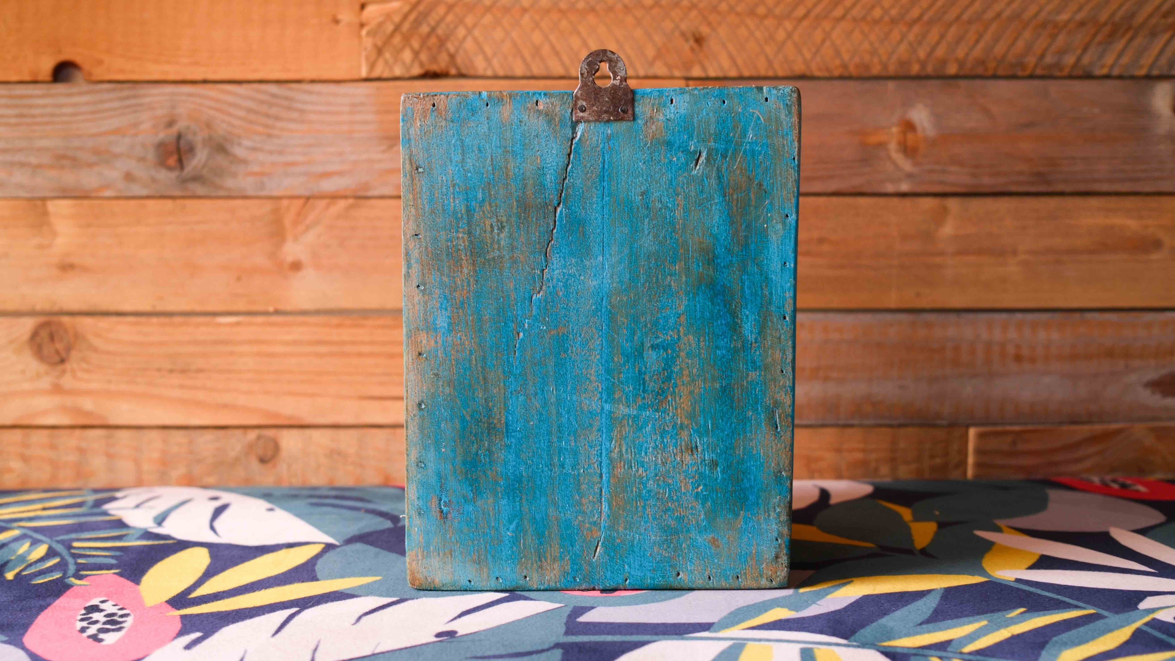 Indian Dark Blue Arched Wooden Box – Handcrafted Distressed Boho Wall Decor