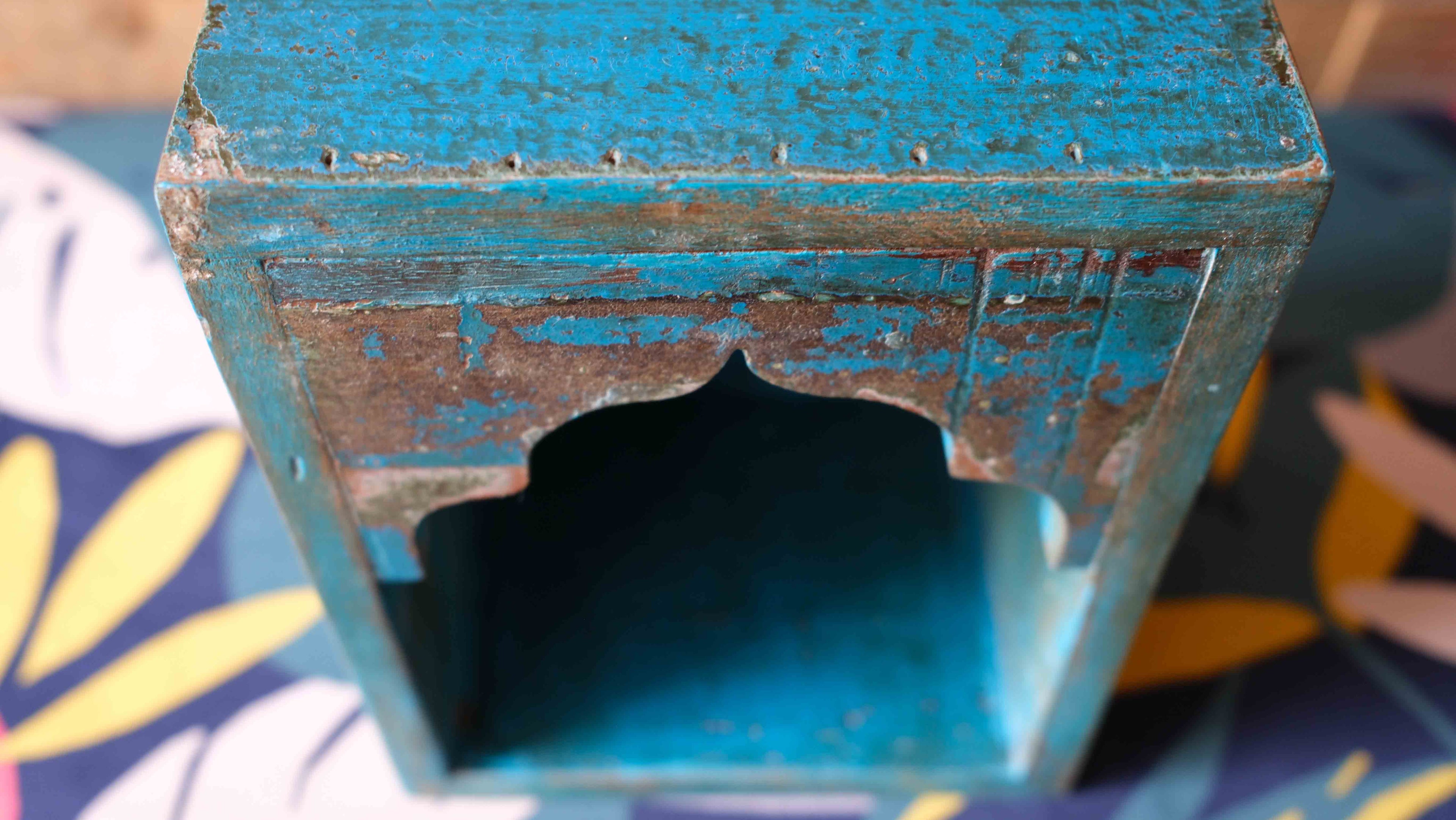 Indian Dark Blue Arched Wooden Box – Handcrafted Distressed Boho Wall Decor