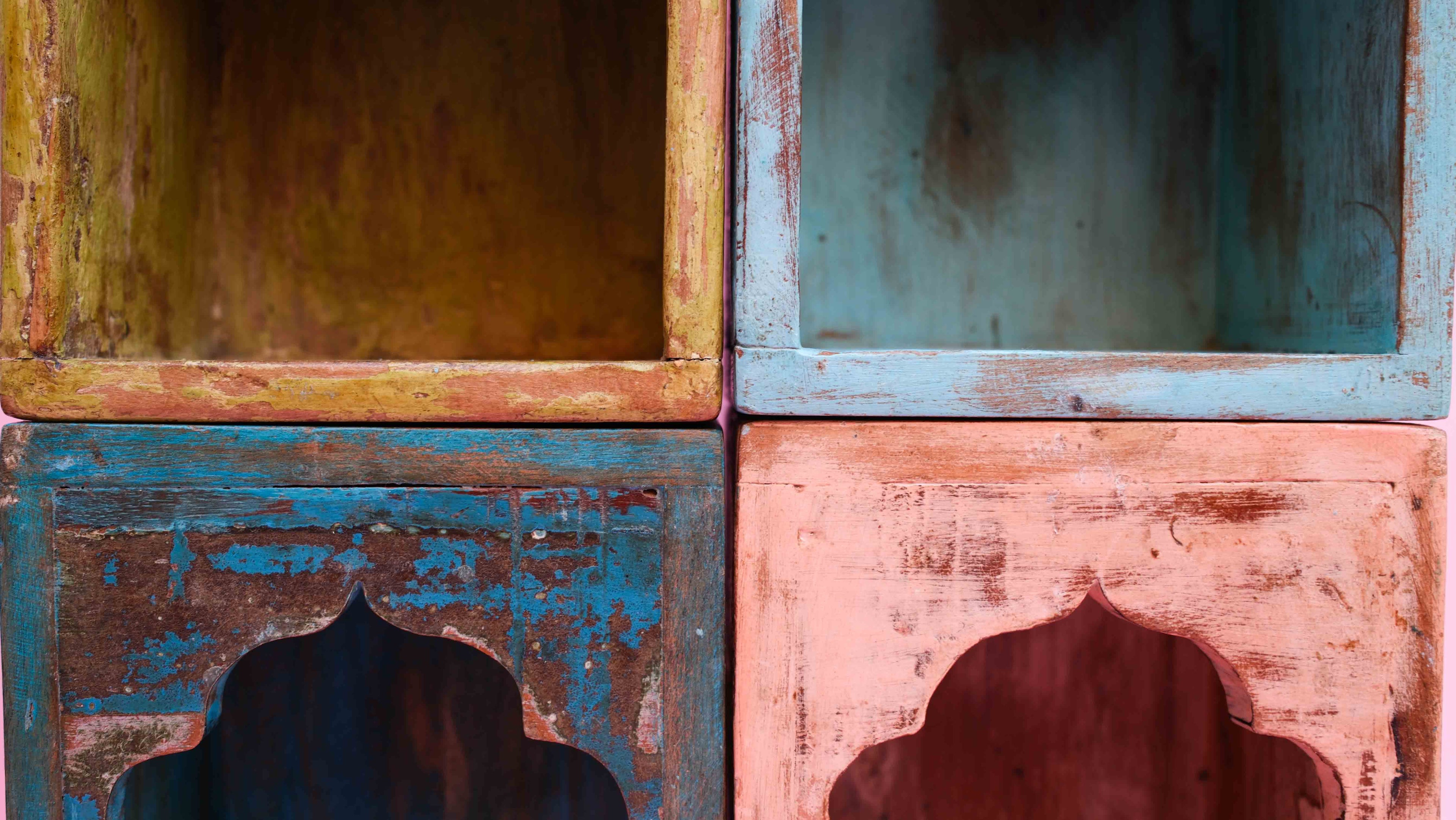 Indian Dark Blue Arched Wooden Box – Handcrafted Distressed Boho Wall Decor