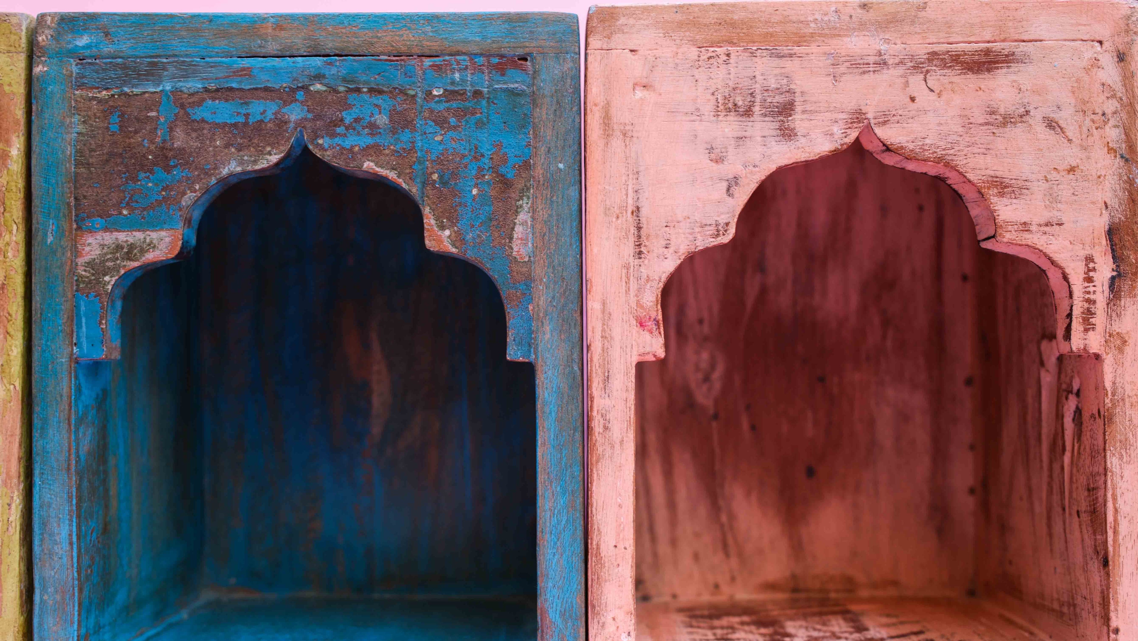 Indian Dark Blue Arched Wooden Box – Handcrafted Distressed Boho Wall Decor