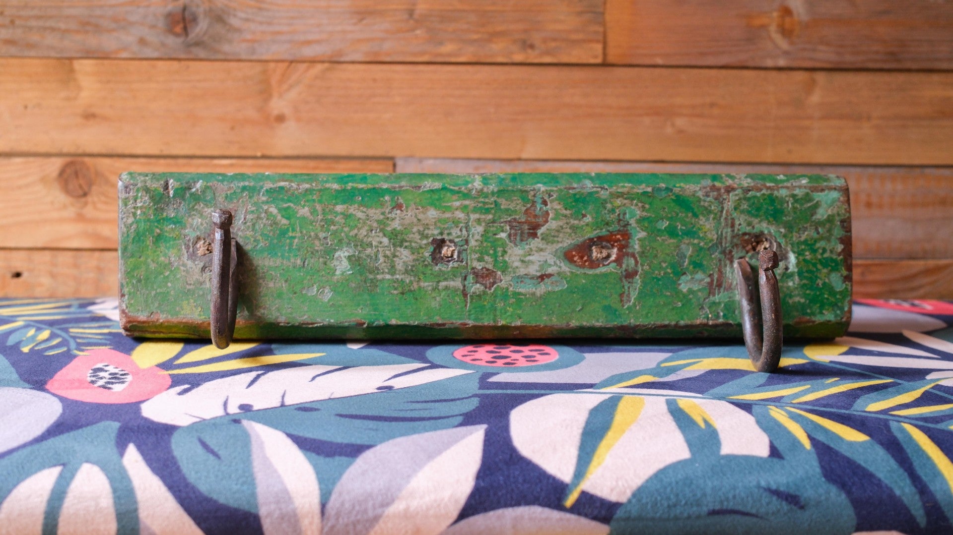 Vintage Green Indian Wall Hooks – Rustic Reclaimed Wood Coat Rack