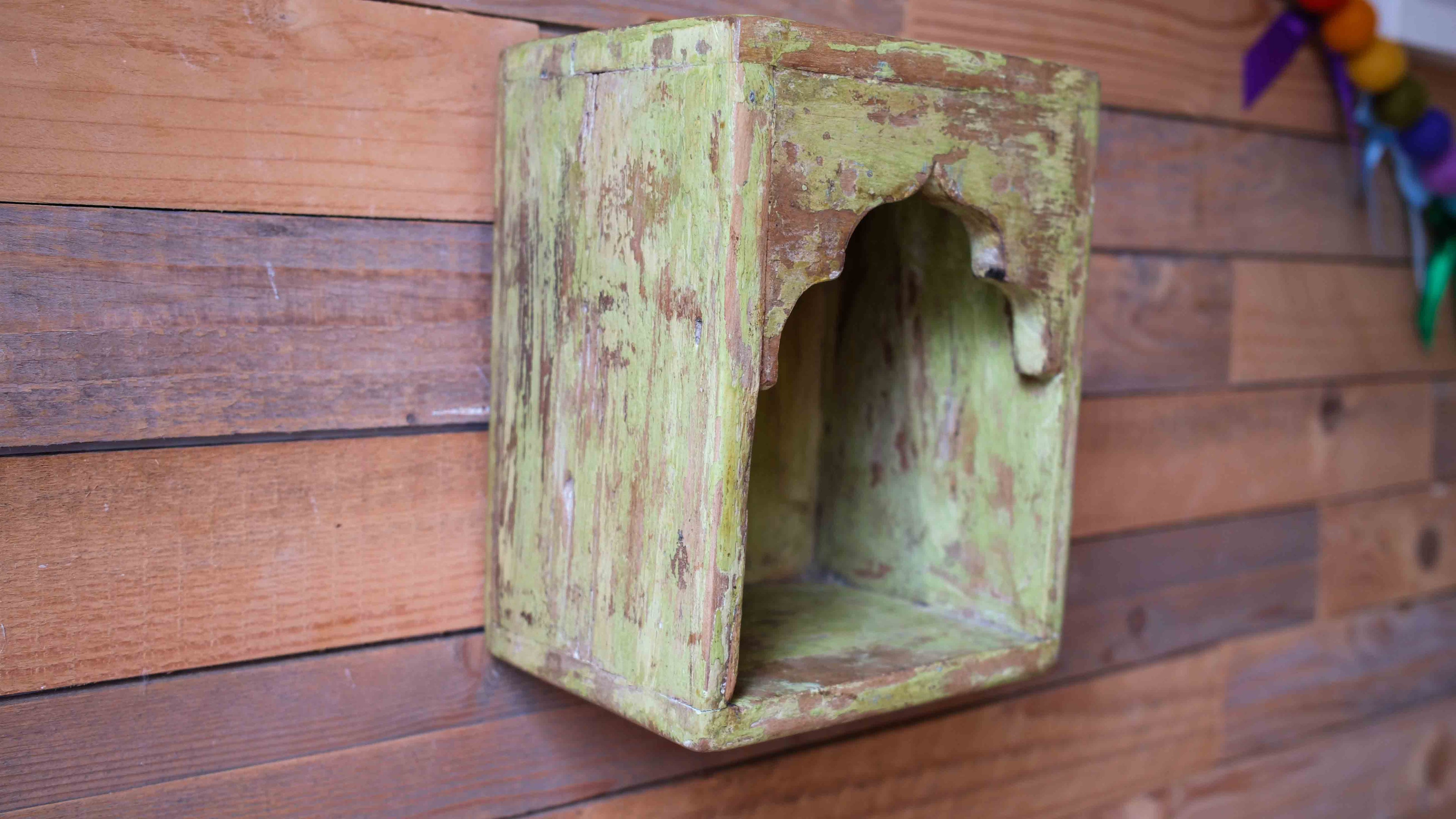 Indian Green Arched Wooden Box – Handcrafted Distressed Boho Wall Decor