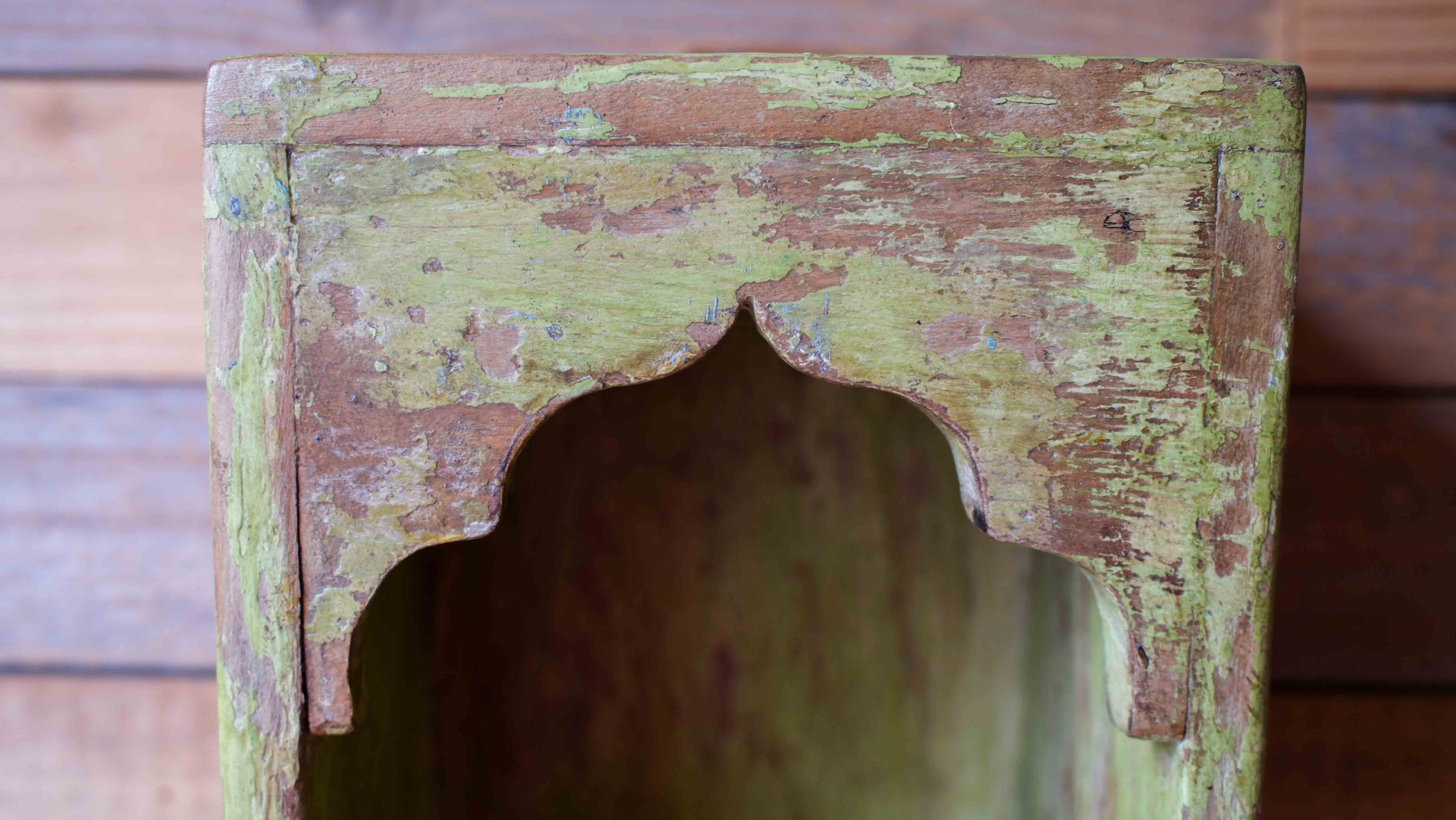 Indian Green Arched Wooden Box – Handcrafted Distressed Boho Wall Decor