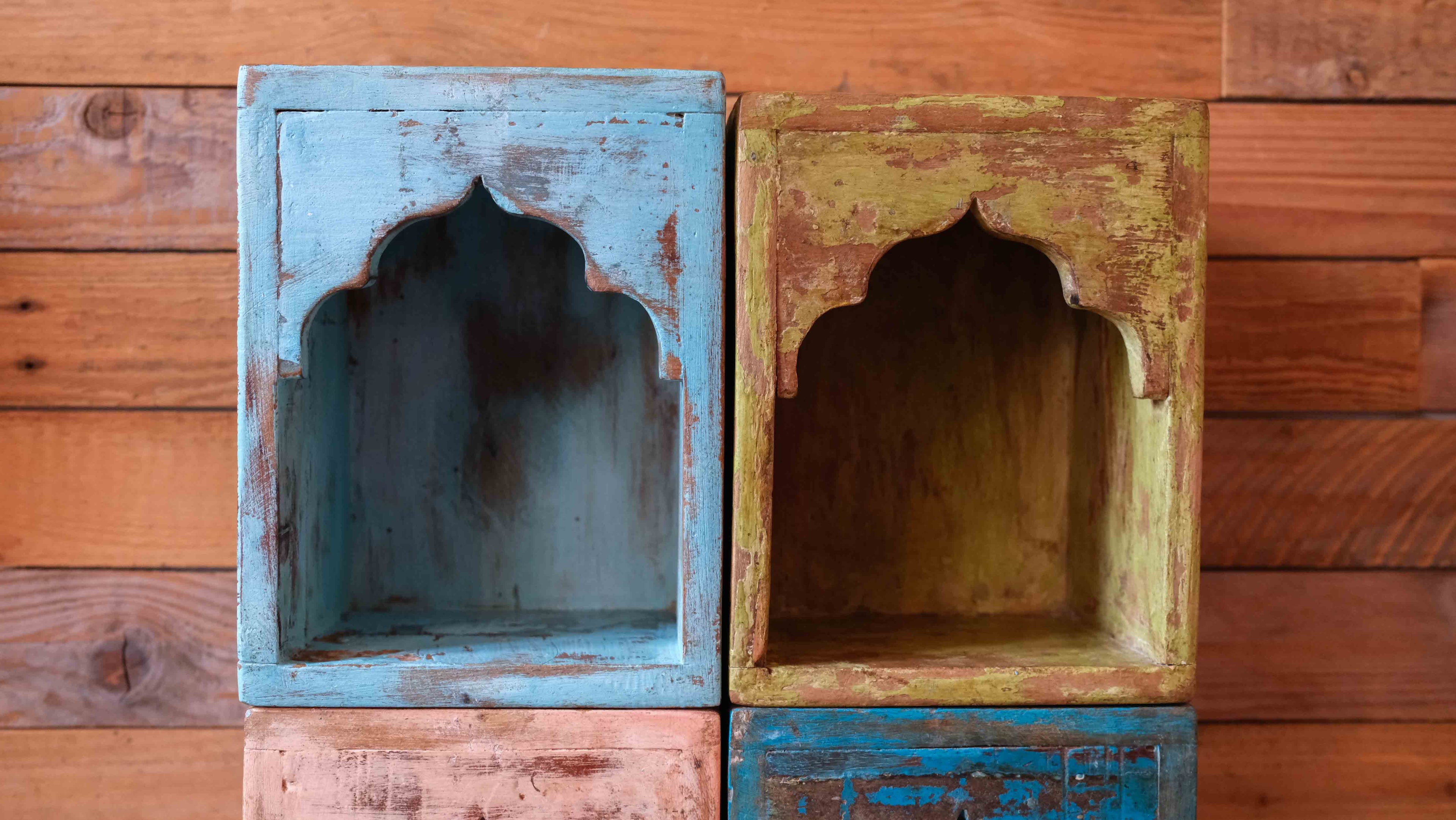 Indian Green Arched Wooden Box – Handcrafted Distressed Boho Wall Decor