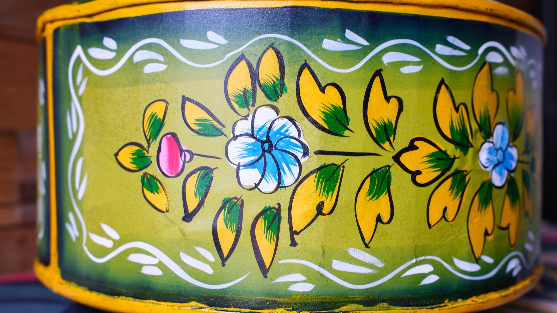 Hand-Painted Green Indian Watering Pot | Colourful Boho Metal Planter