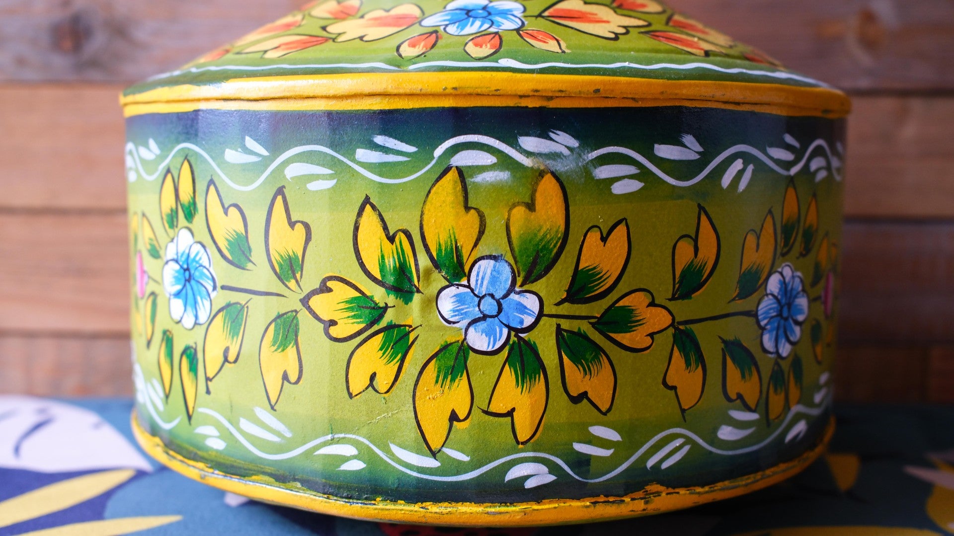 Hand-Painted Green Indian Watering Pot | Colourful Boho Metal Planter