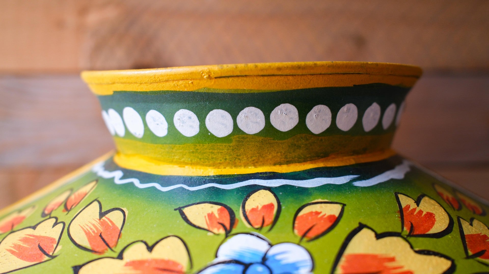 Hand-Painted Green Indian Watering Pot | Colourful Boho Metal Planter
