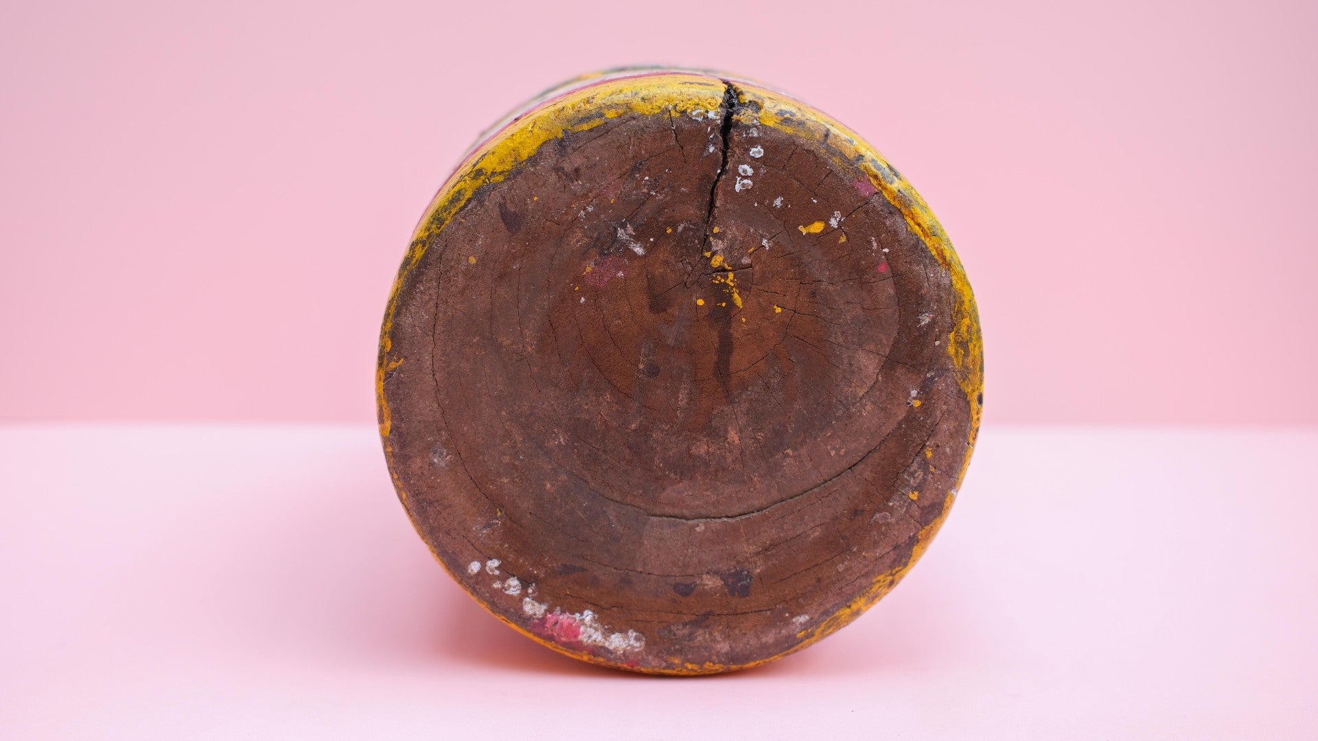 Hand-Painted Green Indian Wooden Pot – Bold Boho Folk Art Décor