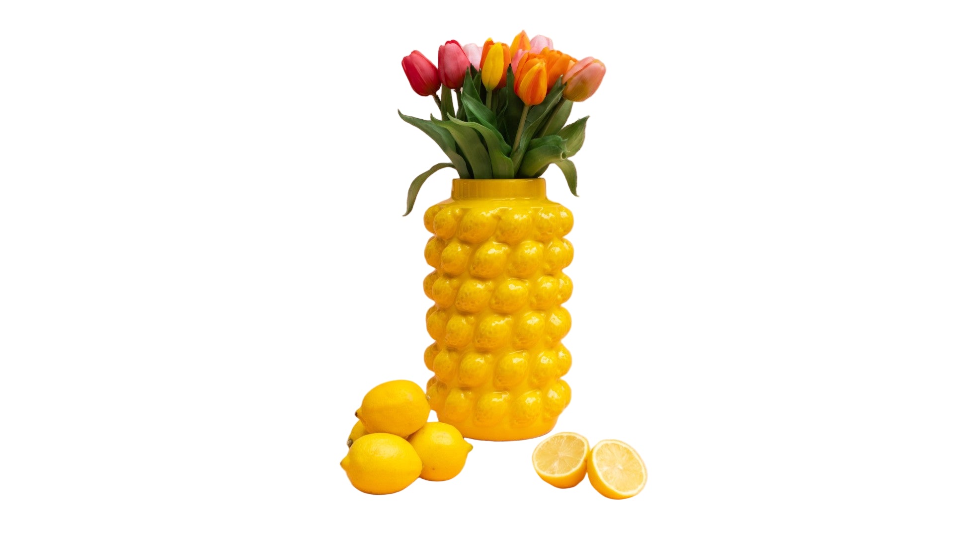 Lemon embossed vase with tulips in 