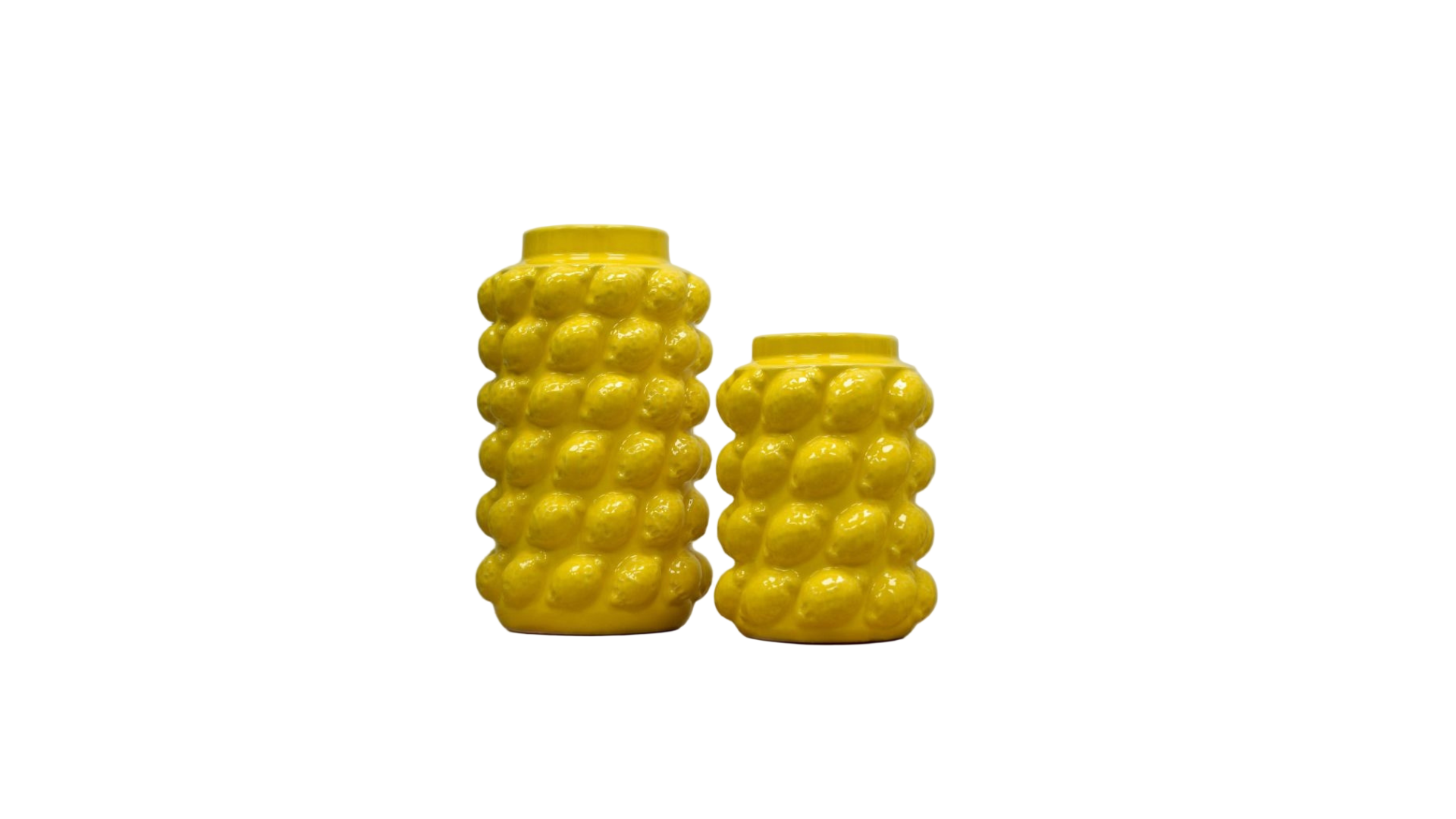 Two yellow textured lemon vases 
