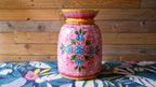 Hand-Painted Pink Large Indian Wooden Pot – Boho Folk Art Vase
