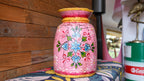 Hand-Painted Pink Large Indian Wooden Pot – Boho Folk Art Vase