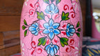 Hand-Painted Pink Large Indian Wooden Pot – Boho Folk Art Vase