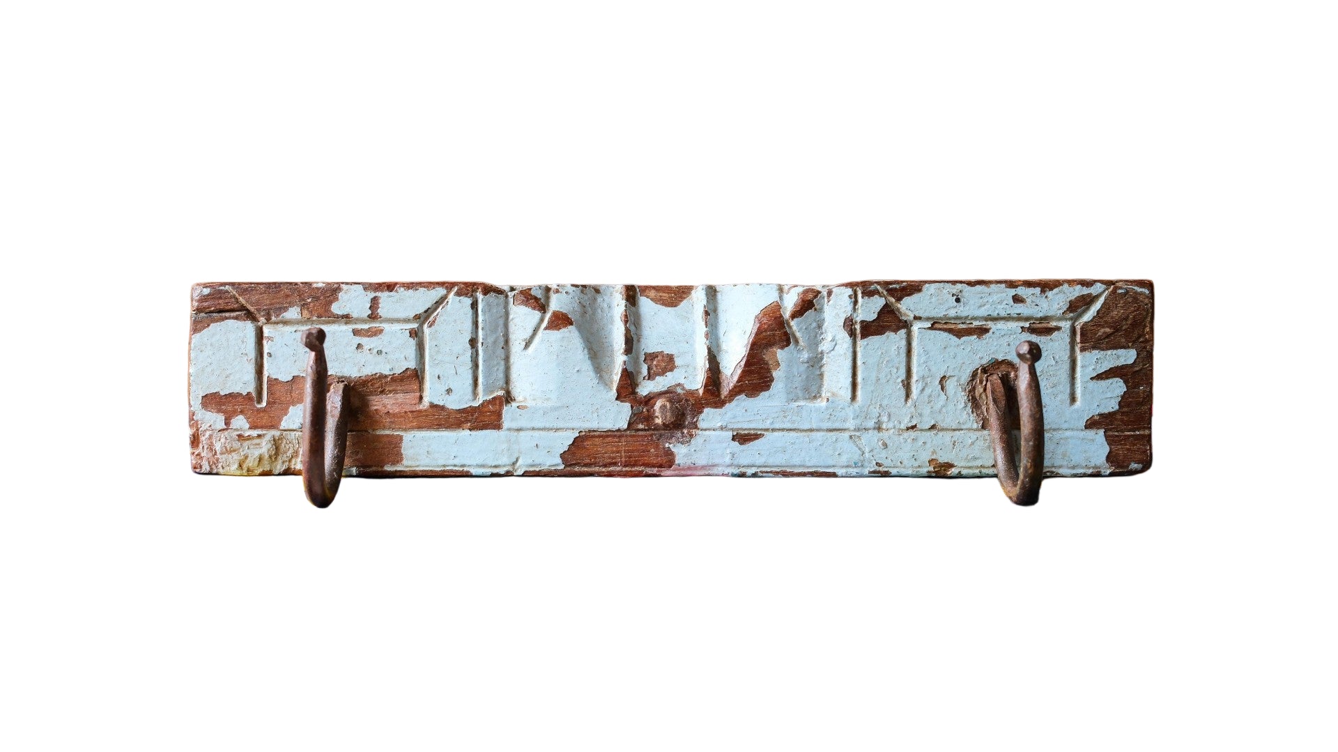 Vintage Blue Indian Wall Hooks – Rustic Reclaimed Wood Coat Rack
