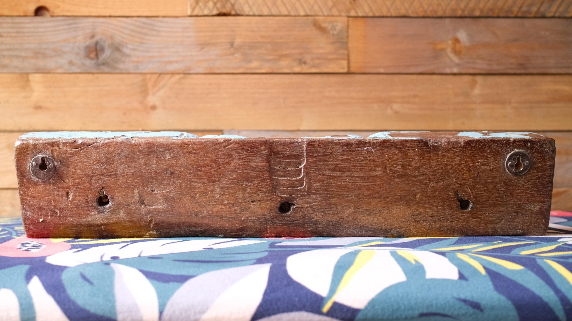 Vintage Blue Indian Wall Hooks – Rustic Reclaimed Wood Coat Rack