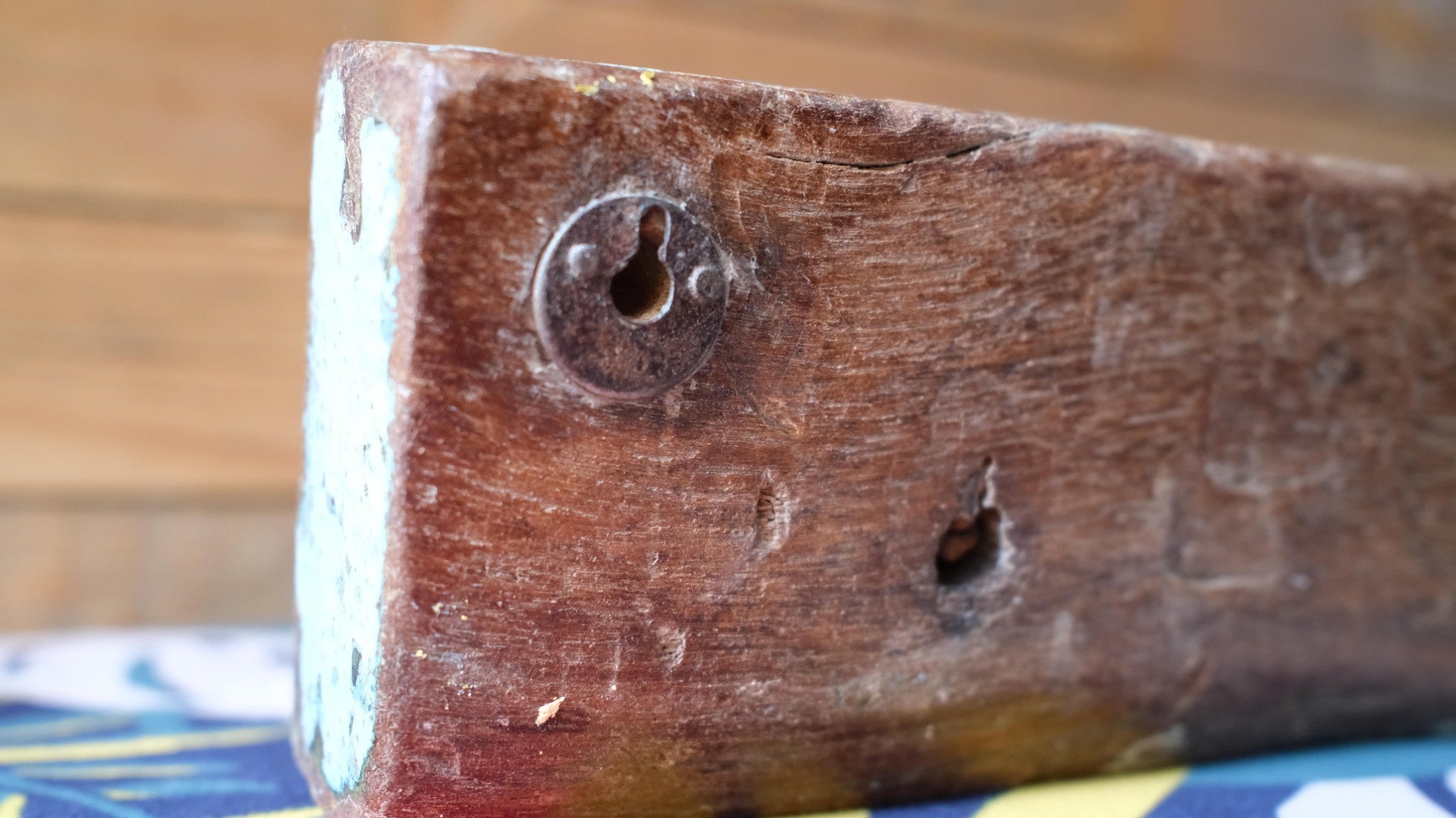 Vintage Blue Indian Wall Hooks – Rustic Reclaimed Wood Coat Rack