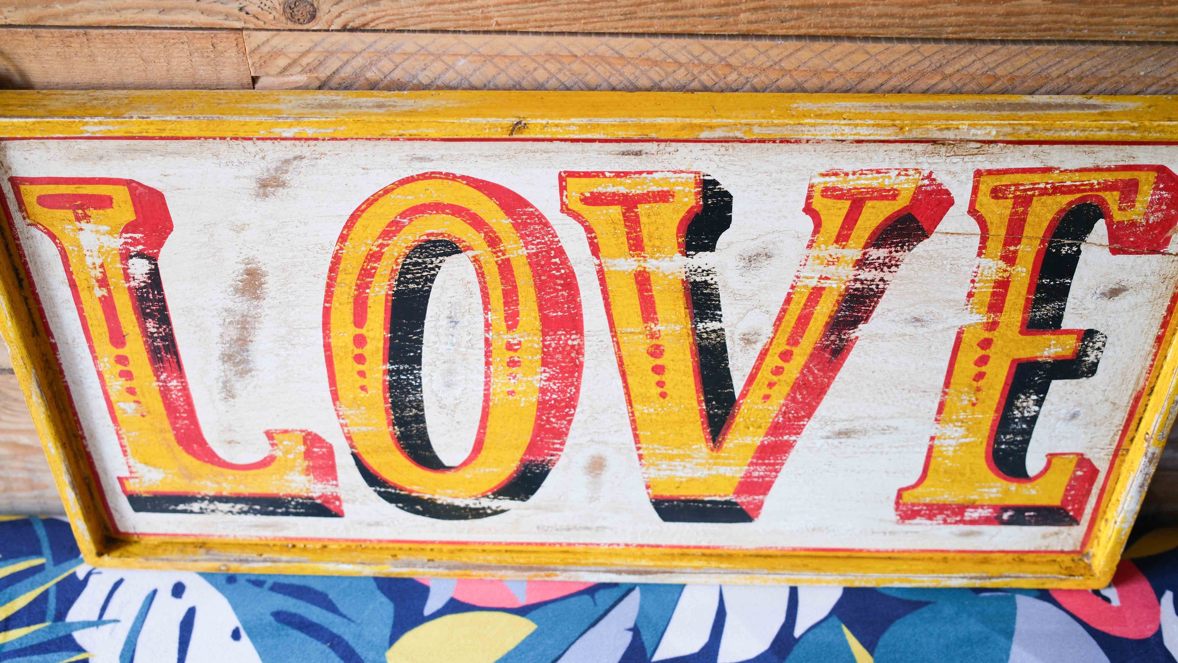 LOVE Wooden Sign | Vintage Hand Painted Fairground Wall Decor