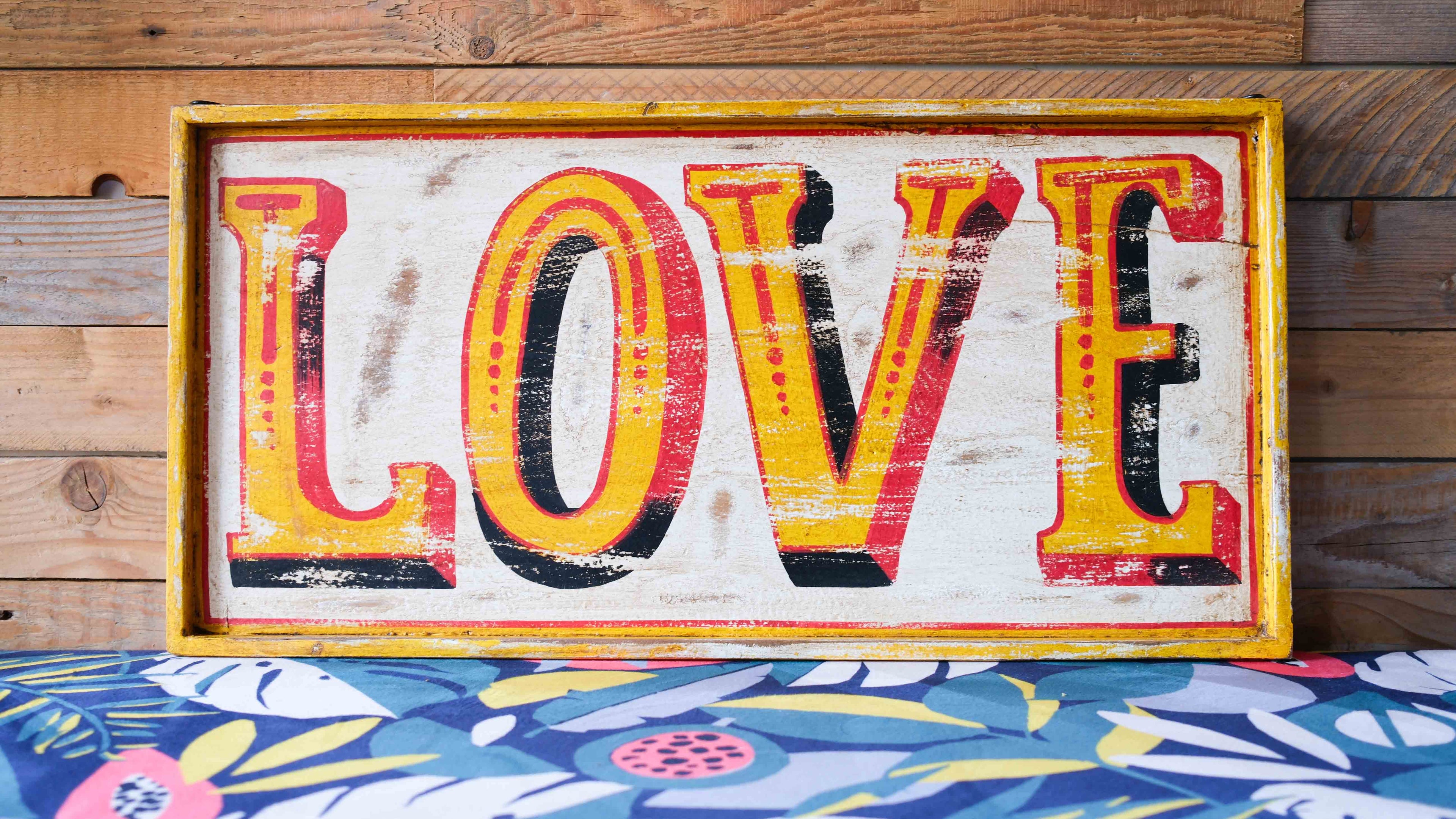 LOVE Wooden Sign | Vintage Hand Painted Fairground Wall Decor