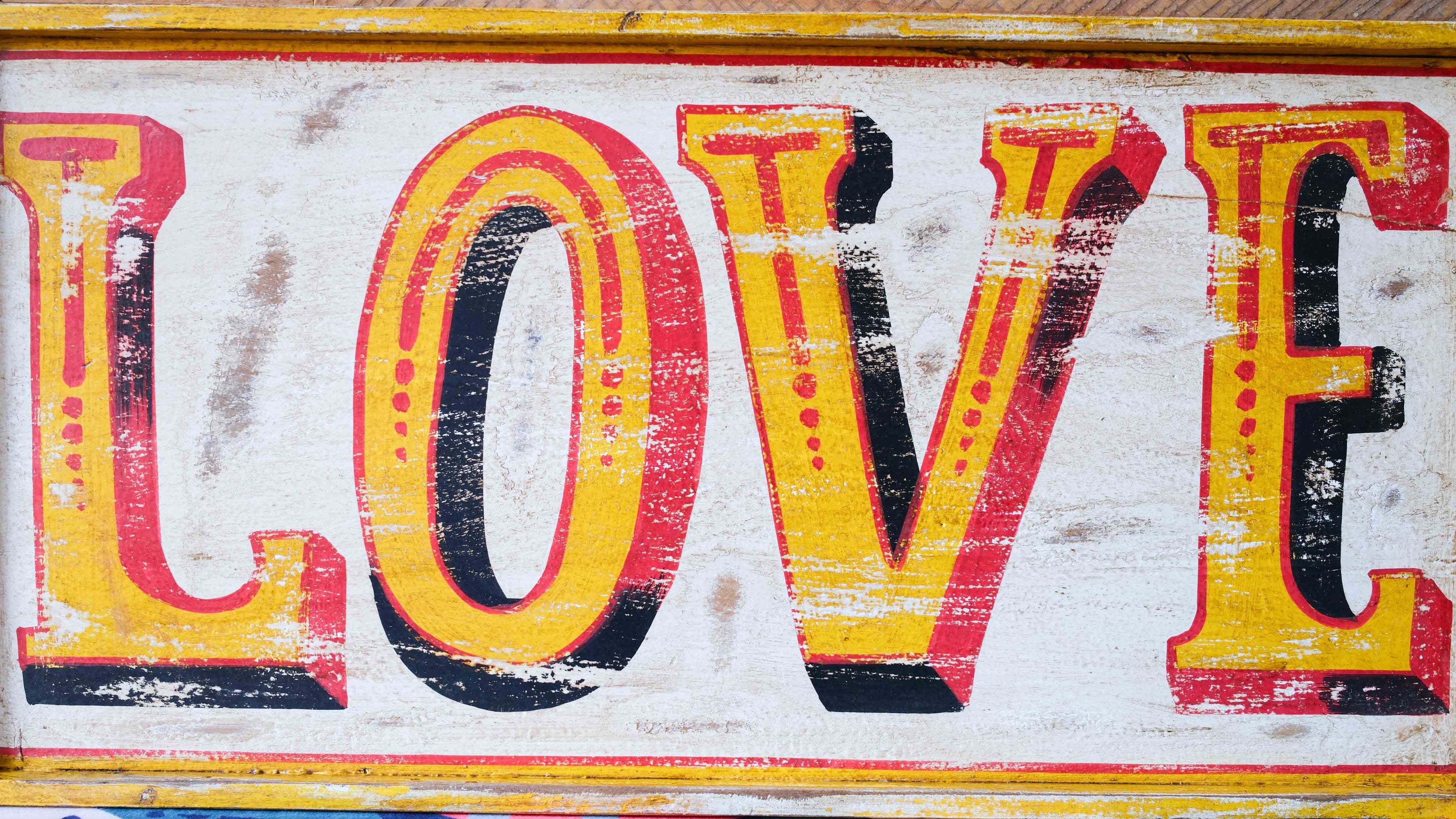 LOVE Wooden Sign | Vintage Hand Painted Fairground Wall Decor