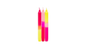 Three colorful candles with gradient patterns on a white background