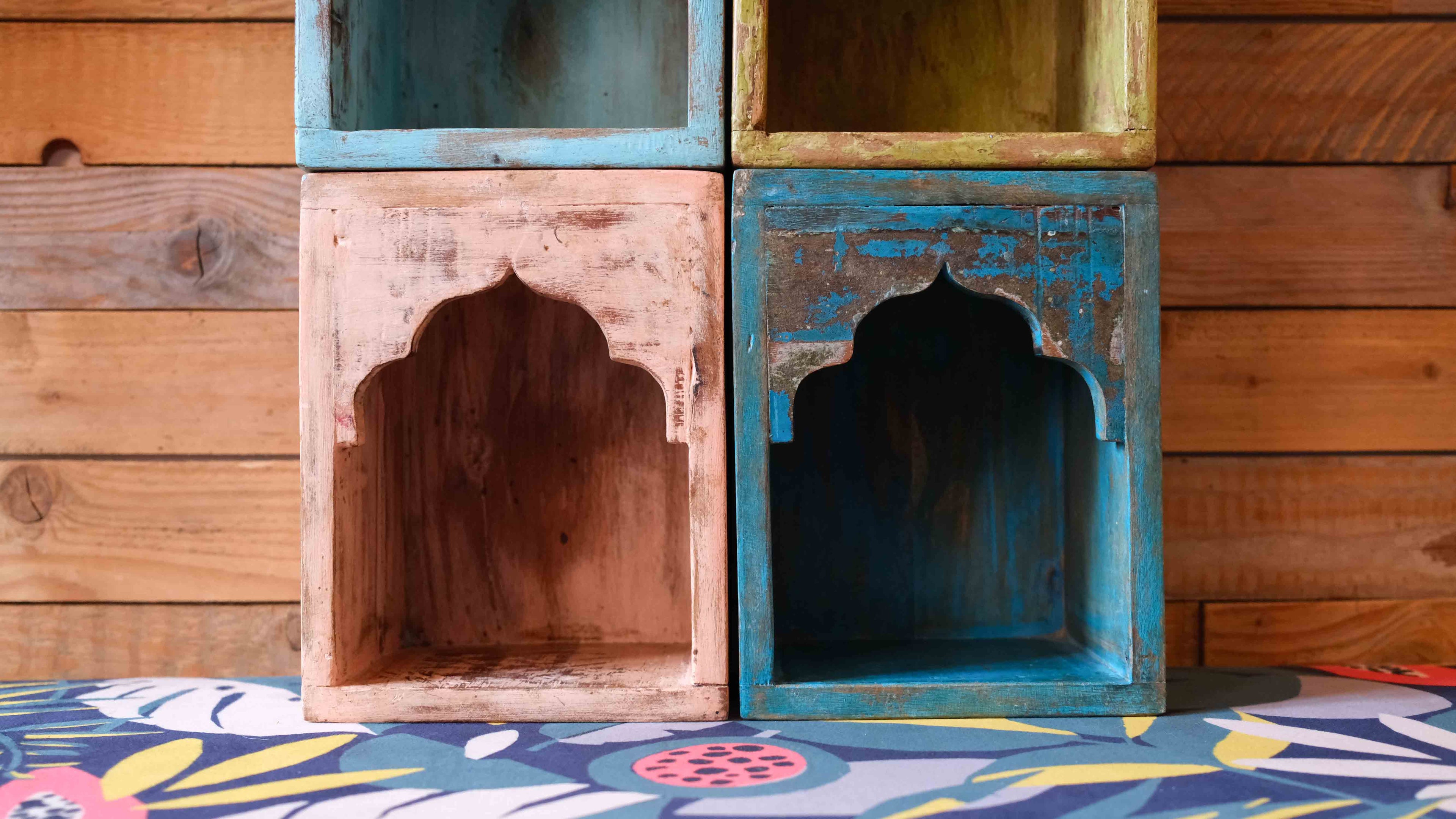 Indian Pink Arched Wooden Box – Handcrafted Distressed Boho Wall Decor