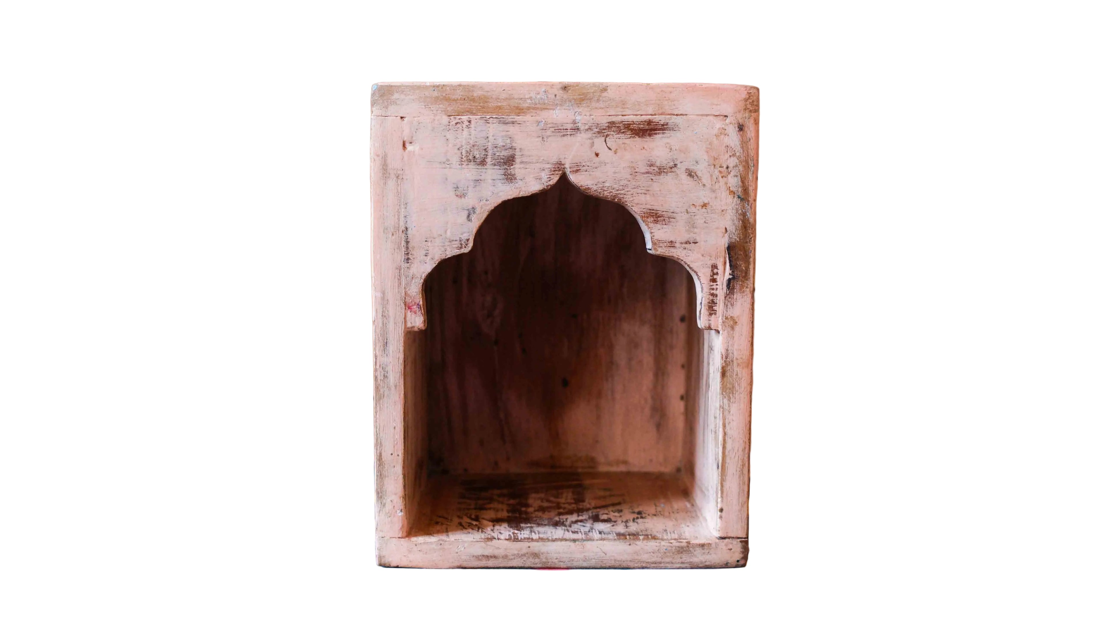 Indian Pink Arched Wooden Box – Handcrafted Distressed Boho Wall Decor
