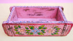 Pink Indian Wooden Brick Mould – Hand-Painted Floral Decorative Storage