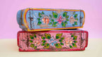 Pink Indian Wooden Brick Mould – Hand-Painted Floral Decorative Storage