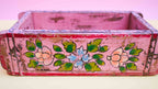 Pink Indian Wooden Brick Mould – Hand-Painted Floral Decorative Storage